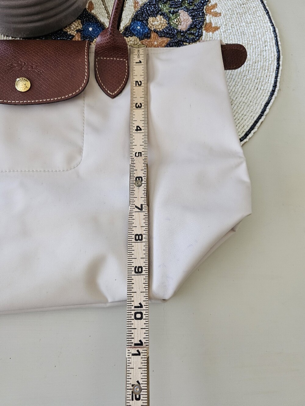 Longchamp Cream Tote with Brown Leather Trim and Handles - Picture 15 of 15